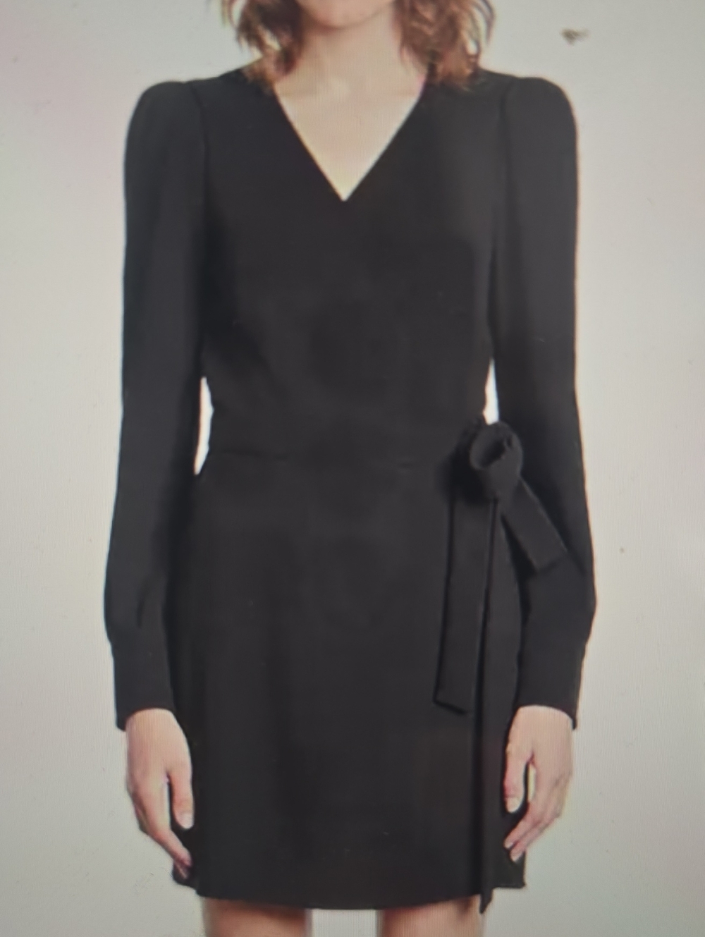 The Kooples Black V-Neck Long Sleeve Dress with Waist Bow
